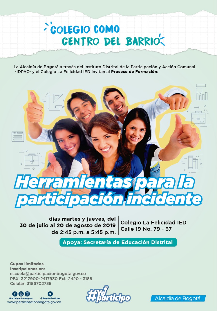 Colegio La Felicidad abre sus puertas a la comunidad para formación en herramientas de participación incidente