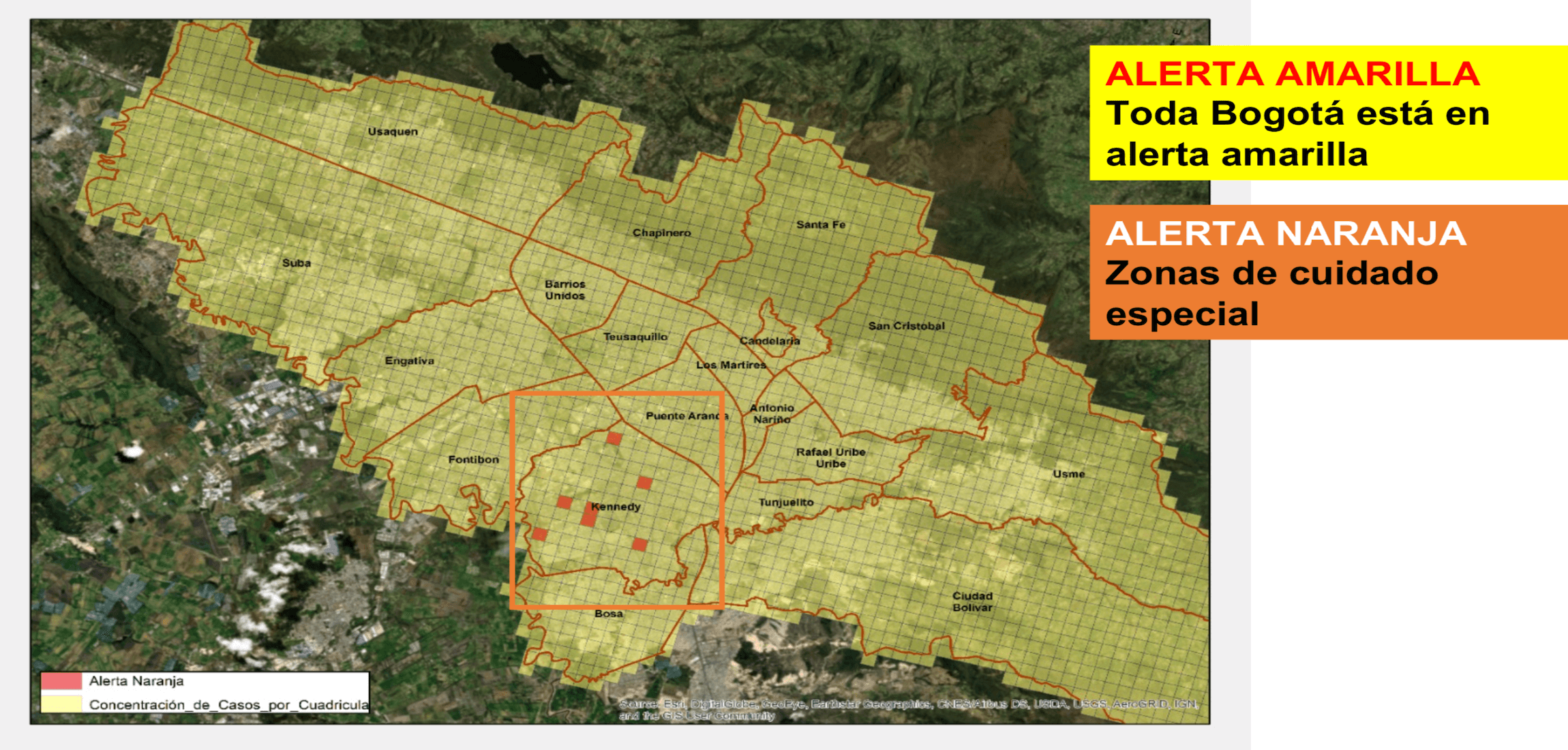 Alerta amarilla en Bogotá y alerta naranja en Kennedy