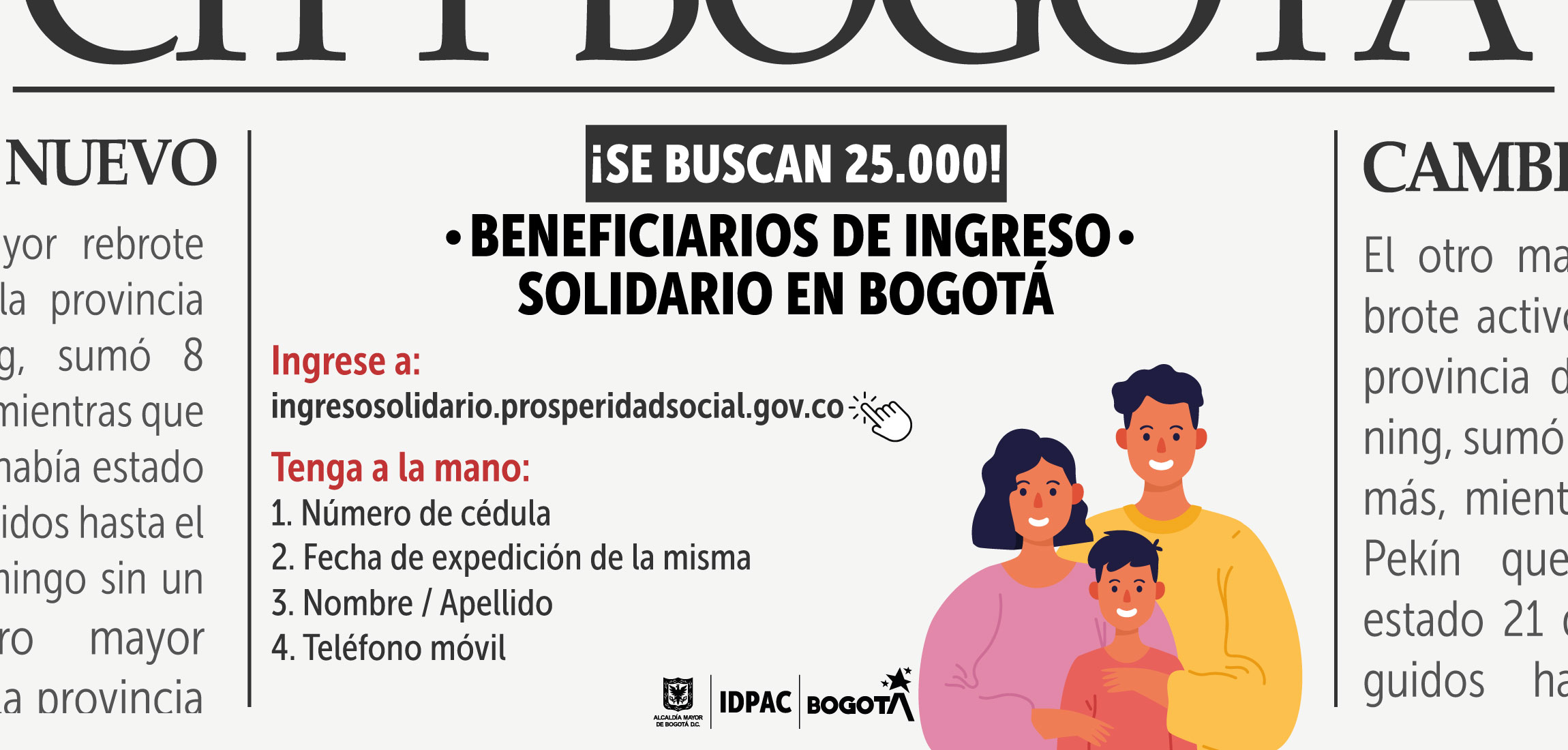 IDPAC busca a 25.000 beneficiarios de Ingreso Solidario