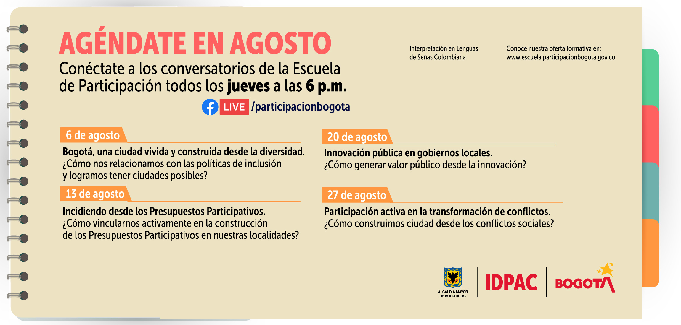 En agosto, agéndate con los Facebook Live de la Escuela de Participación del IDPAC