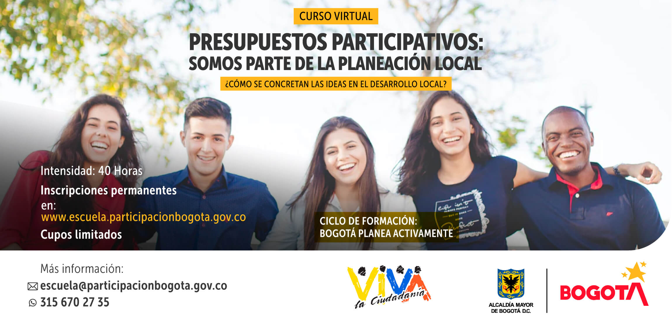 Desde la Escuela de Participación del Instituto Distrital de la Participación y Acción Comunal (IDPAC), invitamos a toda la ciudadanía a inscribirse en el Curso Virtual: ‘Presupuestos Participativos: somos parte de la Planeación Local’. 