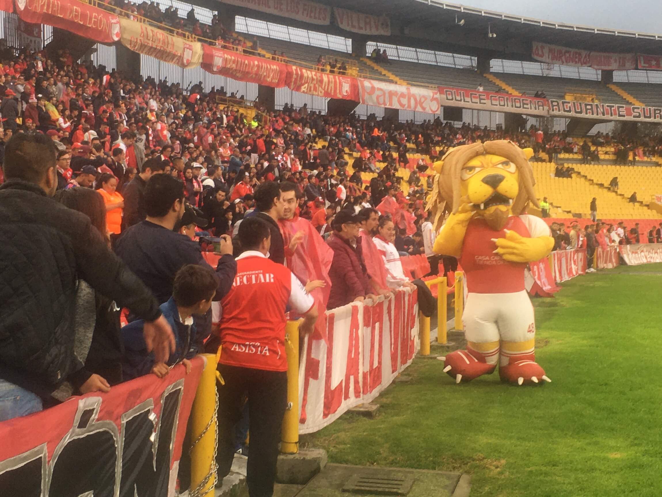 Imagen con el León e hinchas del Santafé