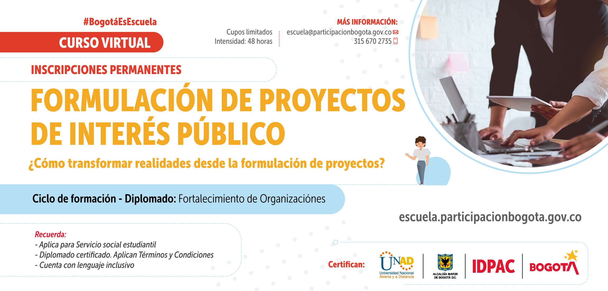 Inscripciones abiertas para el curso ‘Formulación de Proyectos de Interés Público’