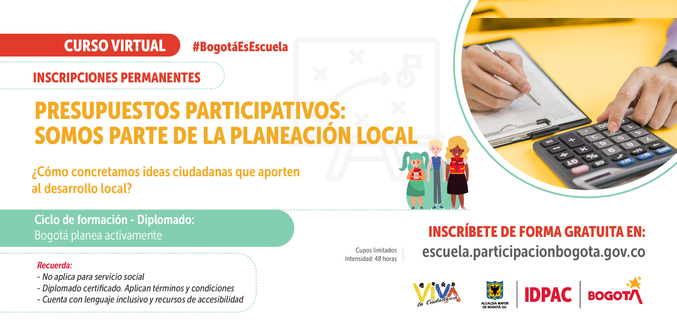 Participe en la definición de Presupuestos Participativos en las localidades, la Escuela de Participación le enseña cómo hacerlo