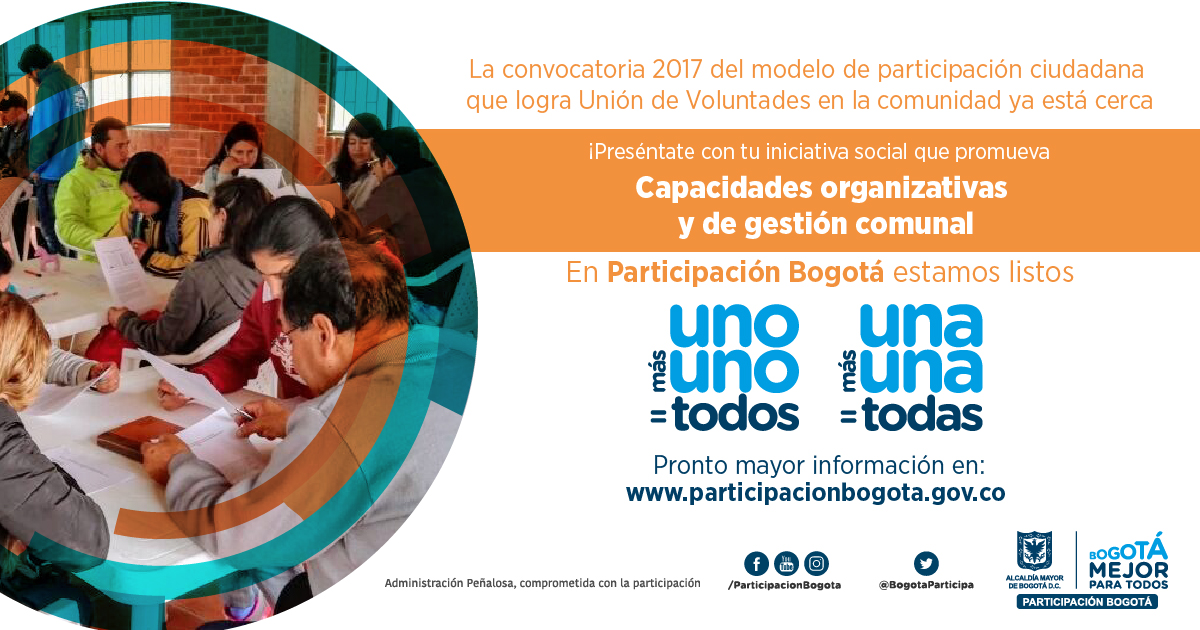 Postula tu iniciativa en el modelo de participación 'un@ más un@=tod@s 2017'