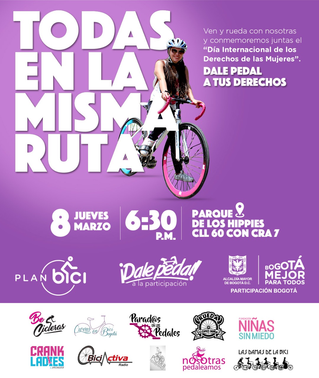 Con casco y sobre pedales, biciusuarias conmemoran el Día Internacional de los Derechos de las Mujeres