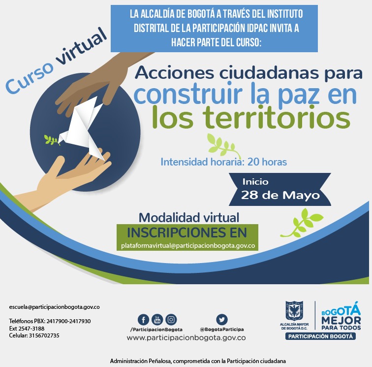 Hasta 26 mayo hay plazo para inscripción al curso virtual 'Acciones Ciudadanas para la Construcción de Paz en los Territorios'