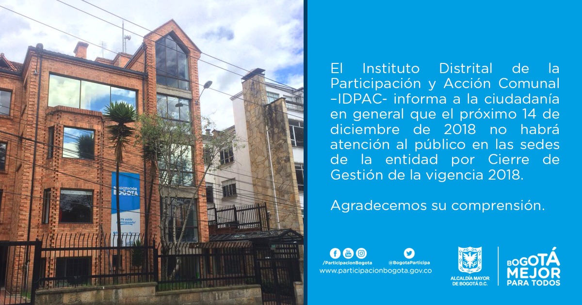 14 de diciembre, Cierre de Gestión IDPAC 2018