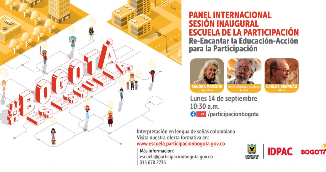 Este lunes 14 de septiembre de 2020,  se desarrollará un Panel con Expertos Internacionales moderado por Alexander Reina, director del Instituto Distrital de la Participación y Acción Comunal (IDPAC)